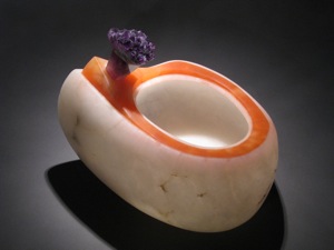 The Wedding Ring.  White Alabaster bowl with orange inlay rim and Amythest crystal.  2009